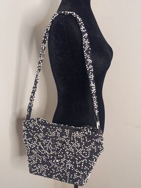 1950s LUMUROD USA Black & White Beaded Big Bow Handbag w Coin Purse *Kitschy*